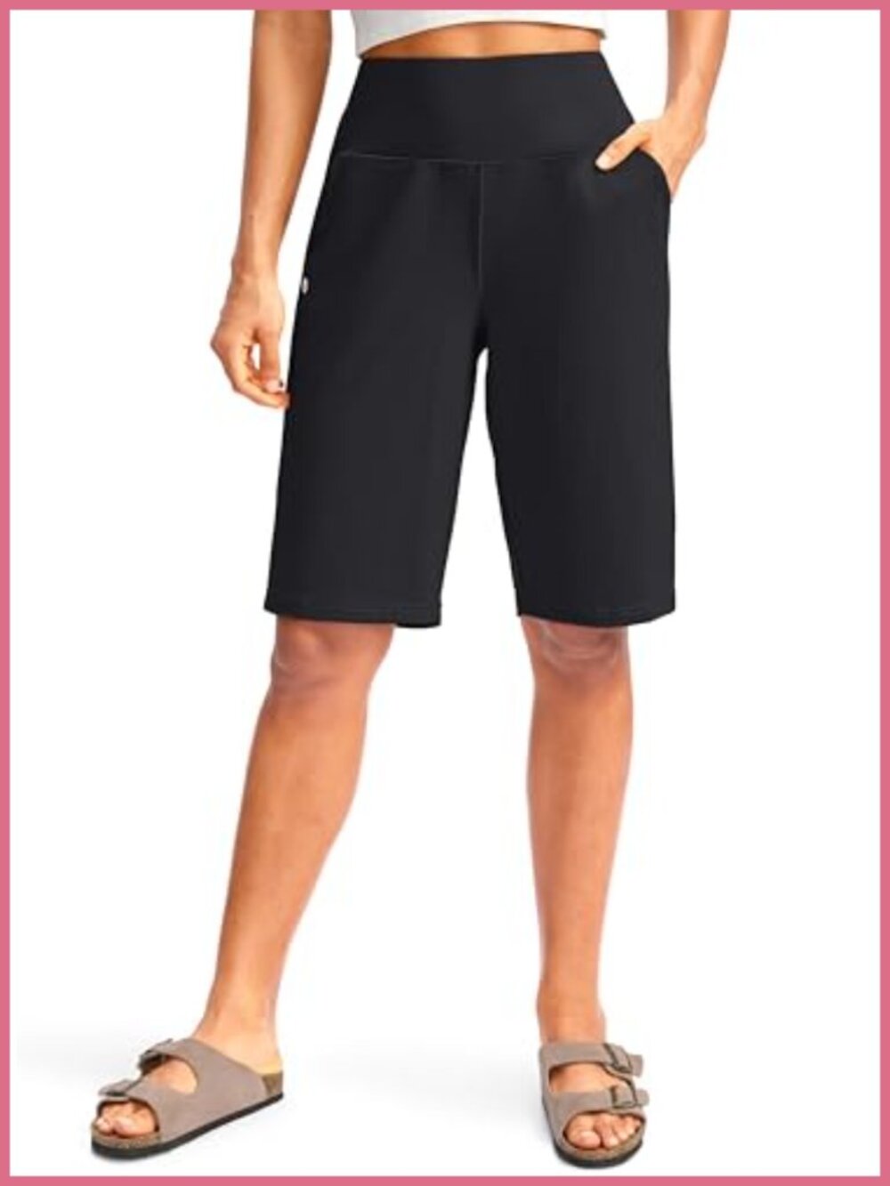 Women's 12" Bermuda Long Shorts High Waisted Stretch Knee Length with Pockets